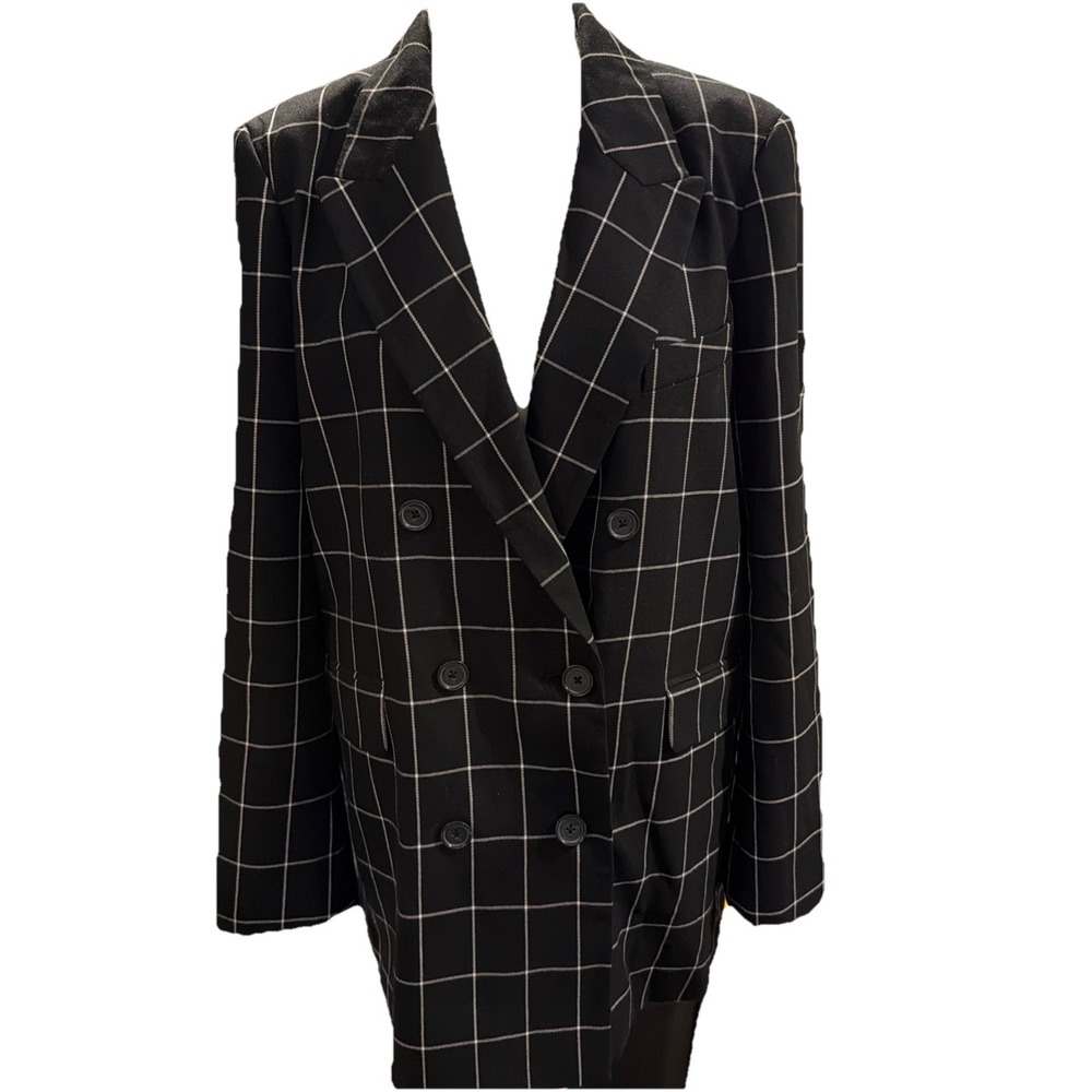 Joie Harlene Windowpane Check Blazer Black White Size 10 Y2K Vibe 90's Vibe